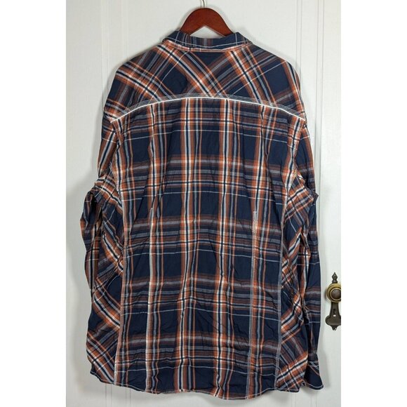 BKE Athletic Fit Plaid Shirt Mens Size XXXL 3XL Button Blue Orange Long Sleeve - Picture 2 of 4